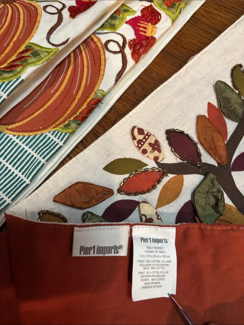 Pier 1 Fall Pumpkin & Tree Kitchen Towels & Table Runner, Orange, Green, Browns
